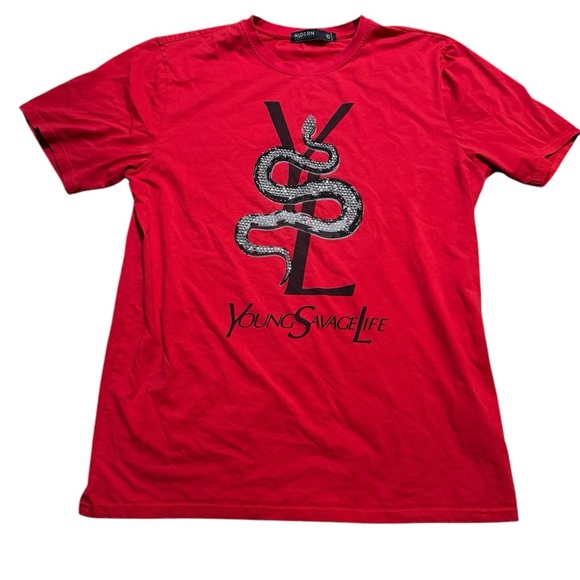 👕 Young Savage Life YSL Red Snake Rhinestone Tee XL 🐍 Streetwear Heat 👕 - Picture 1 of 4